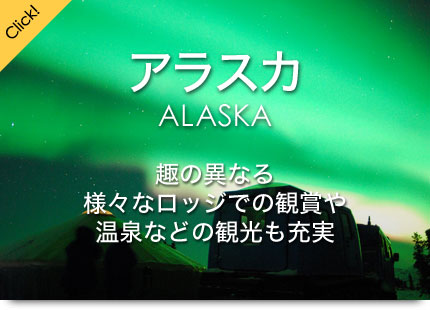 「アラスカ」趣の異なる様々なロッジでの観賞や温泉などの観光も充実