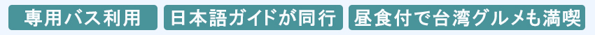 専用バス利用・日本語ガイドが同行・昼食付きで台湾グルメも満喫