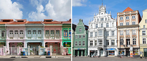 左：＜シンガポール＞カトン地区、右：＜ドイツ＞ロストック（イメージ）