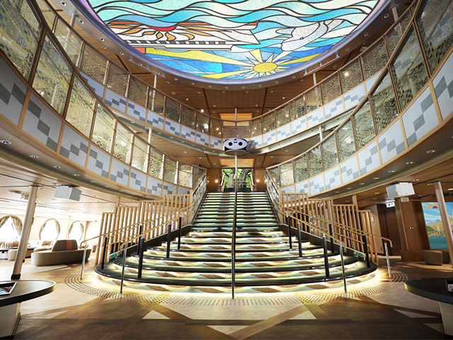 アトリウムの大階段とプロジェクションマッピング（イメージ）