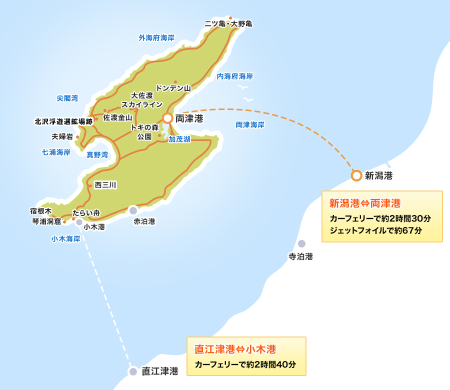 佐渡島の見どころMAP