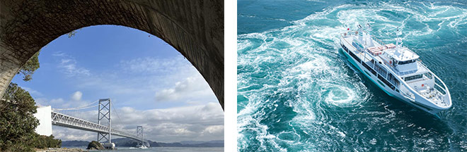 左：額縁効果を利用した写真を撮影！(イメージ) 右：うず潮(イメージ)