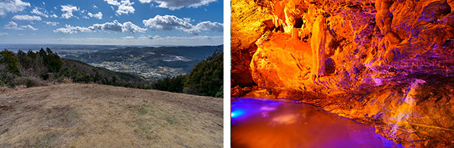 左：竜ヶ石山　山頂からの眺望（イメージ） 右：竜ヶ洞の鍾乳洞（イメージ）