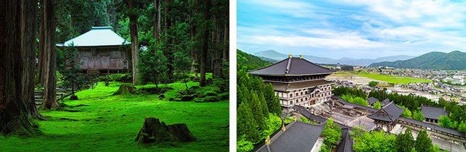 左：平泉寺白山神社（イメージ） 右：清大寺（イメージ）
