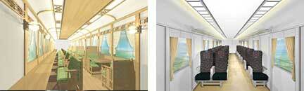 左：新観光列車「GRAN 天空」ワイドビューシート（イメージ)　 右：新観光列車「GRAN 天空」リラックスシート（イメージ）