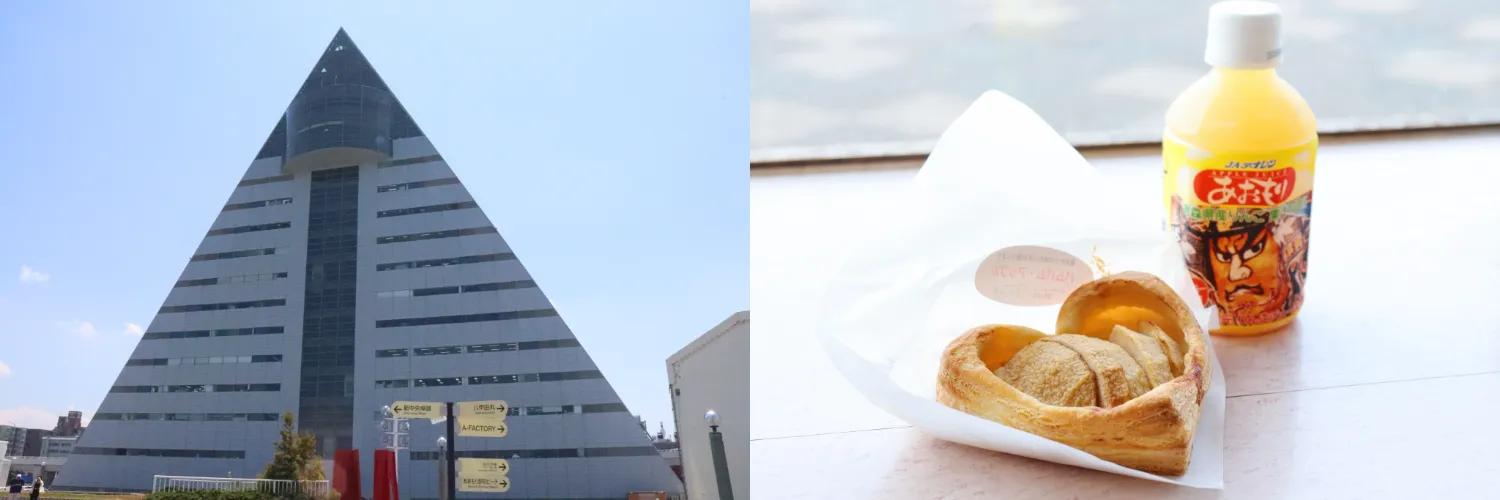 画像(左)青森県観光物産館アスパム、(右)Sweets Factory pampamのアップルパイ「パムパムアップル」
